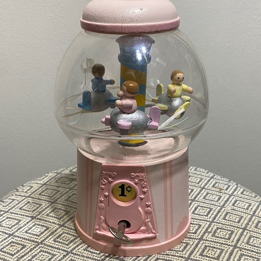 Enesco Pink and Silver Carousel Coin Bank